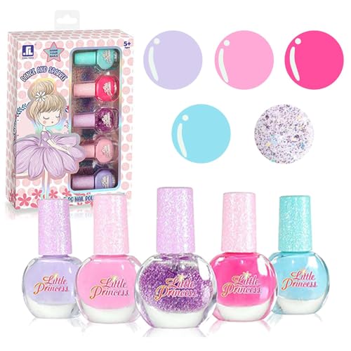 5 Farben Nagellack Set für Mädchen - Peel Off Schnelltrocknend Nagellack - Glitzer Lila Rosa Blau Nail Polish - Wasserbasiert Nagellack Set Geschenke Kit (A Set) von SONGQEE