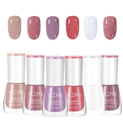 6PCS Nagellack Set - schnell trocknend & langanhaltend Nude Pink Lila Nail Polish - ungiftiger auf Wasserbasis - kein UV-Nagellack für DIY Nagelkunst Maniküre zu Hause (6PCS Nude Set) von SONGQEE