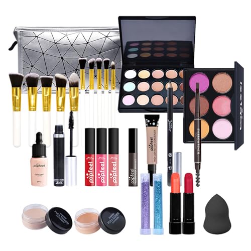 All In One Makeup Set, Makeup-Geschenkset für Frauen Anfänger - Kosmetiktasche mit Lidschatten Palette, Creme Concealer, Lippenstift, Mascara, Pinsel usw - für unterwegs, zum Reisen und Verschenken von SONGQEE