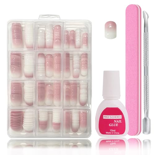 240 Stück Falsche Nägel Tips Set - Rosa Gradient Press On Nails, Falsche Nägel Zum Aufkleben - Künstliche Nägel Kurz Quadrat Nail Art Manicure Fake Nails für Damen und Frauen (Pink Short Gradient) von SONGQEE