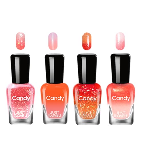 Farbwechselnder Nagellack Set, Temperaturgesteuerter Farbwechselnder Nagellack - Farbtemperaturregelung Nail Polish (Orange Pink G Set) von SONGQEE