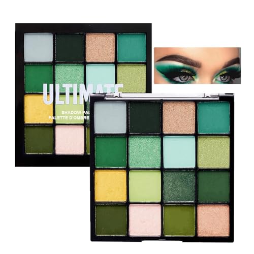 16 Farbe Grüne Lidschatten Palette - Schimmernde Lidschattenpalette Matte und glitzernde Lidschatten Paletten - Wasserdicht, Hochpigmentiert Dunkel, Gelb, Grün, Augen Make-Up (Grün) von SONGQEE