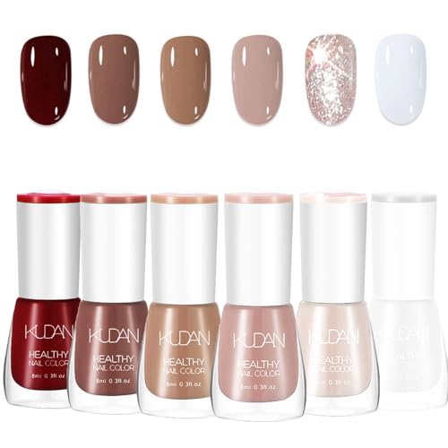 Nagellack Set - schnell trocknend & langanhaltend Colorful Nail Polish - ungiftiger auf Wasserbasis - kein UV-Nagellack für DIY Nagelkunst Maniküre zu Hause (6PCS Brown Set) von SONGQEE