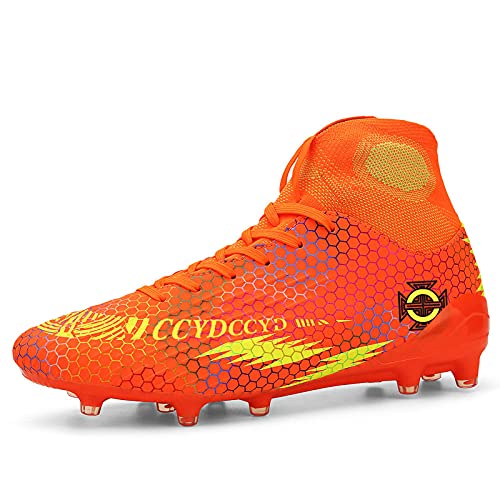 Fußballschuhe Herren High Top Spike Cleats Outdoor Athletics Fußball Stiefel Young Student Sport Trainingsschuhe-Orange_36. von Huayuehong