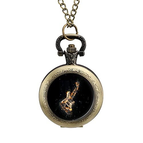 Rock Heavy Metal E-Gitarre auf Feuerlegierung Uhr Vintage Taschenuhr Niedliche Hängen Uhren Anhänger Halskette von SONGTING