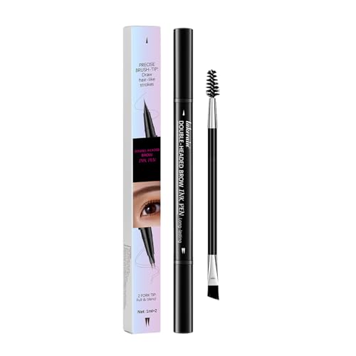 Double-Headed Brow Ink Pen, Microblading Augenbrauenstift, 2-in-1 wasserfester Augenbrauenstift mit Gel, langanhaltender und wischfester Augenbrauenstift für Natürlich definierte Augenbrauen von SONGVISON