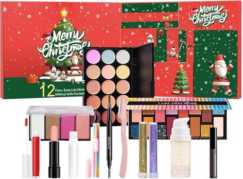 Schminkset,Weihnachts-Makeup-Adventskalender,12 einzeln verpackte Makeup, Countdown zu Weihnachten Kosmetik Set,Lippenstift Lidschatten Kosmetik Set Party Favors für Frauen Teenager Mädchen von SONGVISON