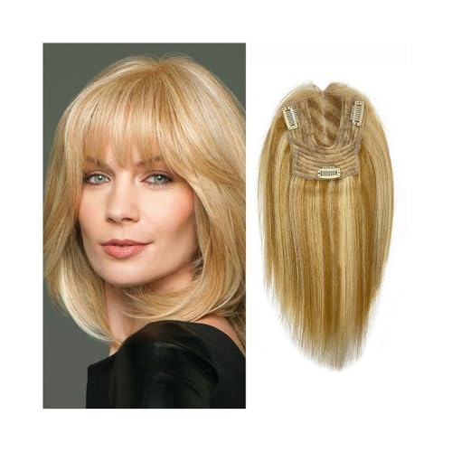 Haaransatz-Topper 10" Remy Human Hair Toppers with Bangs for Women, 13×12CM Large-area Coverage Hair Toppers with Swiss Lace Base, Clip In Straight Remy Hair Piece Haaraufsätze für Damen von SONGYL-20249