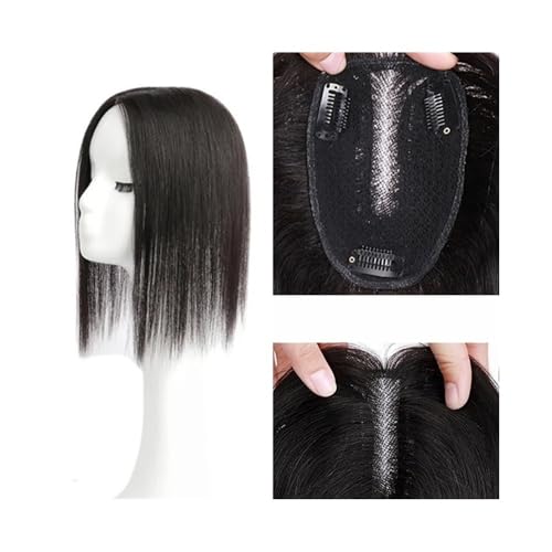 Haaransatz-Topper Glatte Echthaar-Topper for Frauen, 13 x 14 cm, großflächige, unsichtbare, handgebundene Haar-Topper mit Spitzenbasis, Clips in brasilianischen Remy-Haarteilen Haaraufsätze für Damen( von SONGYL-20249
