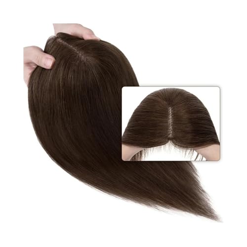 Haaransatz-Topper Glatte Haar-Topper for Frauen, 8 x 10 cm, Mittelteil, Einzelknoten, Mono-Basis, handgehäkeltes Haarteil, Clip-In-Extensions aus indischem Echthaar Haaraufsätze für Damen(6inch,Medium von SONGYL-20249