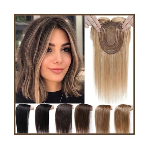 Haaransatz-Topper Haar-Topper mit Pony for Frauen, atmungsaktive Seiden-Top-Basis, Clip-in-Echthaar-Teil, gerades brasilianisches Remy-Haar-Topper mit Pony Haaraufsätze für Damen(Medium Brown+Dark Blo von SONGYL-20249