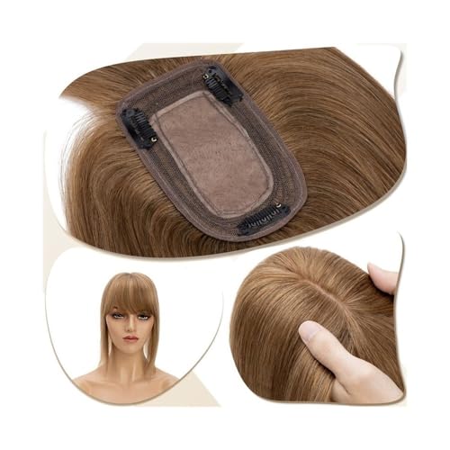 Haaransatz-Topper Haaraufsätze for Frauen, 15,2–45,7 cm, echtes Echthaar mit Pony, 7 x 12,5 cm, Clip-in-Haarverlängerung auf Seidenbasis, 150% dichtes indisches Haar, glatte Haarteile Haaraufsätze fü von SONGYL-20249