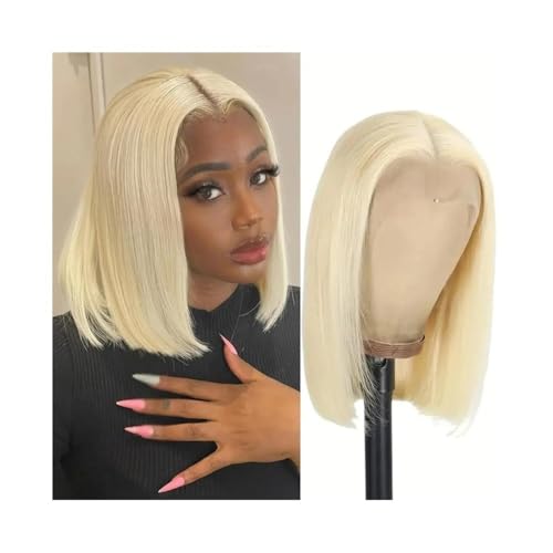 Perücken für Damen Blonde gefärbte Knochen gerade T-Teil Lace Front Echthaarperücken transparente Lace Frontal Natürlich aussehende Haarperücken(14inches) von SONGYL-20249