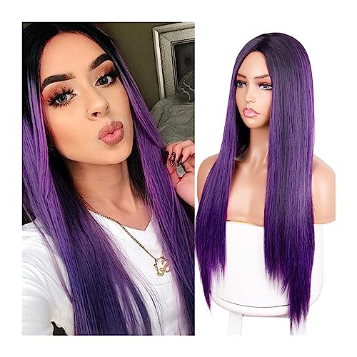 Perücken für Damen Lila synthetische weibliche faire Perücke Cosplay lange glatte Perücke lila tägliche Party hitzebeständig klebstofffrei Natürlich aussehende Haarperücken von SONGYL-20249
