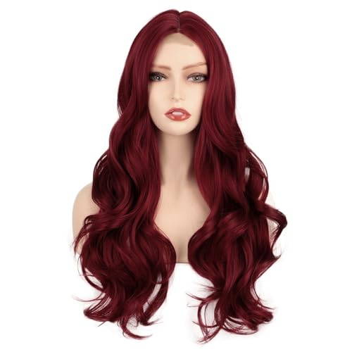Perücken für Damen Perückenkappen Lace-Front-Perücken for Frauen, lang, weinrot, Lace-Front-Perücke for Frauen, Mittelscheitel, lange, gewellte Echthaarperücke mit Lace-Front Natürlich aussehende Haar Perücken für Damen Perückenkappen Lace-Front-Perücken for Frauen, lang, weinrot, Lace-Front-Perücke for Frauen, Mittelscheitel, lange, gewellte Echthaarperücke mit Lace-Front Natürlich aussehende Haar von SONGYL-20249