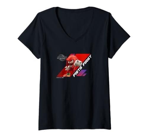Damen Sonic the Hedgehog 3 - Knuckles "Fists First" T-Shirt mit V-Ausschnitt von SONIC THE HEDGEHOG