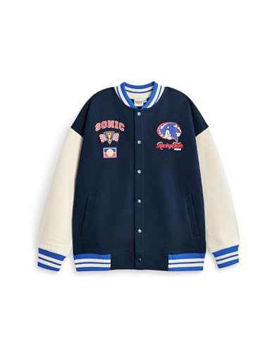 Sonic The Hedgehog Boys Bomberjacke | Kinder Sonic Racing Team Varsity Jacke in Blau | Kinder-Baseballjacke mit Reißverschluss und Sonic-Charakter-Checkered-Flagge-Grafik Sega von Sonic The Hedgehog