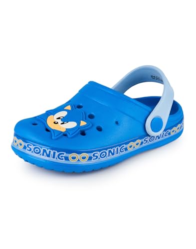Sonic The Hedgehog Boys Clogs Kinder Slip On Schuhe mit Sonic Novelty Charms in blauen Gamer-Sandalen Sliders Verstellbarer Riemen von Sonic The Hedgehog