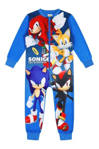 SONIC THE HEDGEHOG Fleece-Schlafanzug für Jungen, Sonic Tails Knuckles Shadow Kinder Einteiler, blau, 8-9 Years von Sonic The Hedgehog