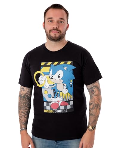 Sonic The Hedgehog Herren Schwarzes Kurzarm-T-Shirt | Klassisches Ringdesign | Authentisches Sonic Merchandise | Komfortabel & Stilvoll Sonic-Fans von Sonic The Hedgehog