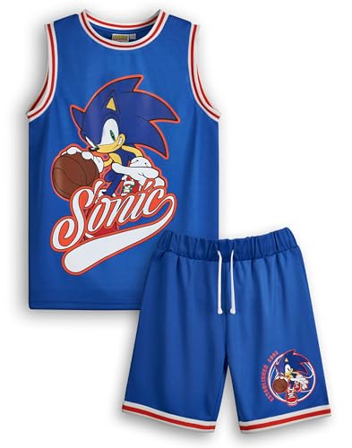 Sonic The Hedgehog Jungen Basketball Trikot und Shorts Set | Kinder komplettes zweiteiliges Sport-Outfit in Blau | Kinder-Bundle von Sonic The Hedgehog