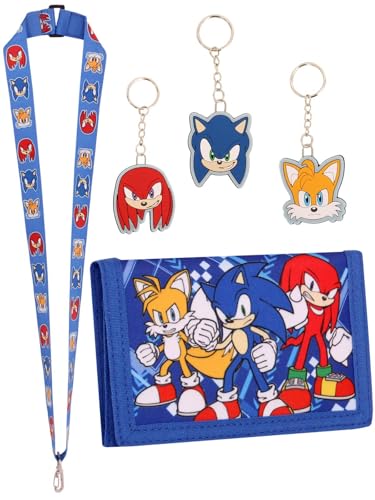 Sonic The Hedgehog Jungen-Geldbörse, 3 Stück, Schlüsselanhänger und Schlüsselband, Canvas-Geldbörse mit Reißverschluss und Kreditkartenfächern, mit Schwänzen und Knöcheln, Blau, lässig, blau, Casual von SONIC THE HEDGEHOG