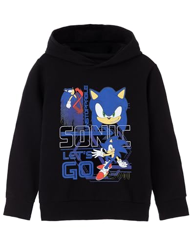 SONIC THE HEDGEHOG Jungen Kapuzenpullover | Kinder-Gaming-Let's-Go-Mode-Grafik-Kapuzenpullover | Gemütlicher schwarzer Bekleidungs-Hoodie für Gamer | Spielfilm-Merchandise-Geschenk für Kinder von SONIC THE HEDGEHOG