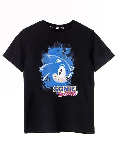 Sonic The Hedgehog Jungen Schwarzes T-Shirt | Sonic Aquarell Design | Authentisches Sonic Merchandise | Komfortables T-Shirt für Gaming-Enthusiasten von Sonic The Hedgehog