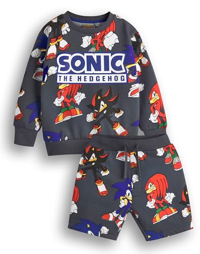 SONIC THE HEDGEHOG Jungen-Sweatshirt- und Shorts-Set | Grafikpullover für Kinder mit Allover-Print passender Hose | Shadow Knuckles Bekleidungsoutfit für Gamer | Daywear Gaming Charakter Merchandise von SONIC THE HEDGEHOG