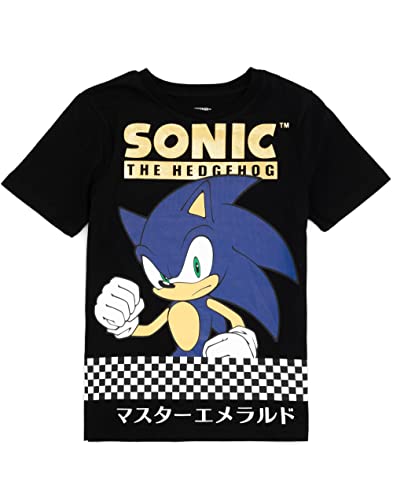 Sonic The Hedgehog Kinder T-Shirt | Jungen Teens Spiel Charakter Checker Kurzarm Schwarz Top | Gamer Movie Merchandise Geschenke von Sonic The Hedgehog