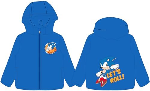 SONIC THE HEDGEHOG Kinder Windjacke, Wasserdichte Regenjacke mit Kapuze und Fleece,Jungen Regen Funktions-Jacke Regenmantel Regenbekleidung (DE/NL/SE/PL, Numerisch, 122, Blau) von SONIC THE HEDGEHOG