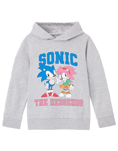 Sonic The Hedgehog -Mädchen-Hoodie | Kinder Collegiate Sonic und Amy Fashion Graphic Kapuzenpullover | Gemütlicher Grauer Bekleidungs-Hoodie für Gamer | Spielfilm-Merchandise-Geschenk für Kinder von Sonic The Hedgehog