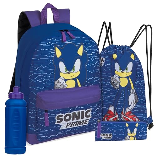 SONIC THE HEDGEHOG Schulrucksack Jungen Set mit Schulranzen, Turnbeutel, Federmäppchen & Trinkflasche - Einschulung Junge von SONIC THE HEDGEHOG