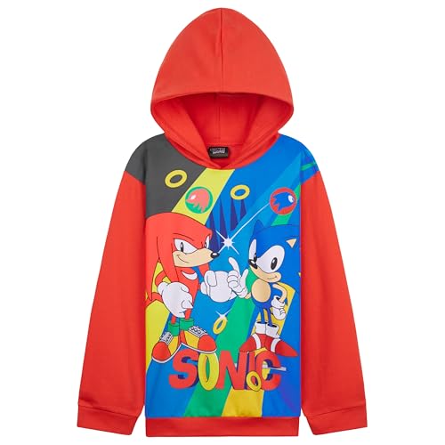 SONIC THE HEDGEHOG Shadow Jungen Pullover, Kapuzenpullover Kinder Kuschelig & Stylisch, Shadow Knuckles Tails Jungs (Rot/Mehrfarbig, 6-7 Jahre) von SONIC THE HEDGEHOG