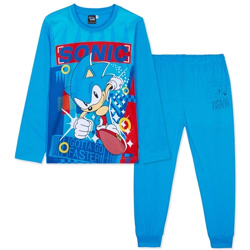 SONIC THE HEDGEHOG Shadow Schlafanzug Jungen Lang, Kinder Pyjama Set Weich & Kuschelig, Gamer Geschenke für Kinder (Blau Sonic, 7-8 Jahre) von SONIC THE HEDGEHOG