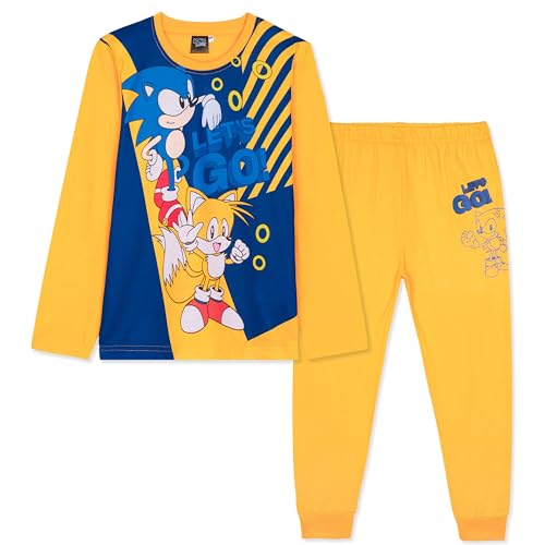 SONIC THE HEDGEHOG Shadow Schlafanzug Jungen Lang, Kinder Pyjama Set Weich & Kuschelig, Gamer Geschenke für Kinder (Gelb Sonic/Tails, 5-6 Jahre) von SONIC THE HEDGEHOG