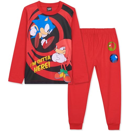 SONIC THE HEDGEHOG Shadow Schlafanzug Jungen Lang, Kinder Pyjama Set Weich & Kuschelig, Gamer Geschenke für Kinder (Rot Sonic/Knuckles, 5-6 Jahre) von SONIC THE HEDGEHOG