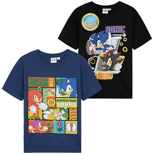 SONIC THE HEDGEHOG T Shirt Jungen 2er Pack Tshirt Kinder Kurzarm Knuckles Shadow Gamer Geschenke für Jungs und Mädchen (7-8 Jahre, Mehrfarbig, 2) von SONIC THE HEDGEHOG