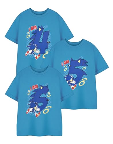 Sonic The Hedgehog The Hedgehog Jungen Blaues Kurzarm-T-Shirt | Geburtstags-Alter-Grafik-T-Shirt | Kinder Sonic Birthday Age Bekleidung | Sonic Merchandise für Jungen von Sonic The Hedgehog