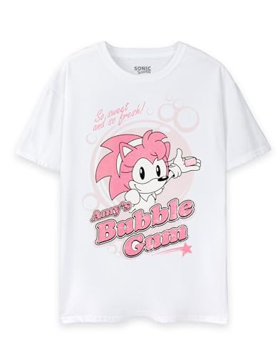 Sonic The Hedgehog Weißes Damen Amy's Bubblegum T-Shirt | Amy Rose Design | Authentisches Sonic Merchandise | Komfortabel & Stilvoll | Ideal für Sonic-Fans von Sonic The Hedgehog