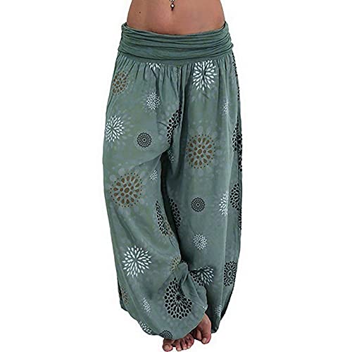 Haremshose Damen Pumphose Weite Bein Hosen mit Blumenmuster Sommer Beiläufig Yogahosen Loose Hippie Pluderhose Baumwolle Harem Hosen Kurz Pumphose 3/4 Baggy Hose Leichte Hippie Pluderhose von SONIGER