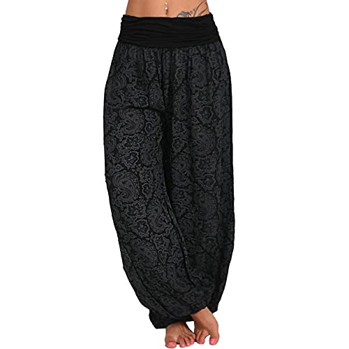 Haremshose Damen Pumphose Weite Bein Hosen mit Blumenmuster Sommer Beiläufig Yogahosen Loose Hippie Pluderhose Baumwolle Harem Hosen Kurz Pumphose 3/4 Baggy Hose Leichte Hippie Pluderhose von SONIGER