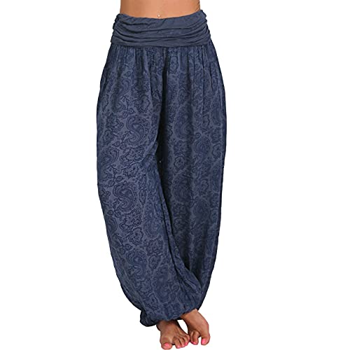 Haremshose Damen Pumphose Weite Bein Hosen mit Blumenmuster Sommer Beiläufig Yogahosen Loose Hippie Pluderhose Baumwolle Harem Hosen Kurz Pumphose 3/4 Baggy Hose Leichte Hippie Pluderhose von SONIGER