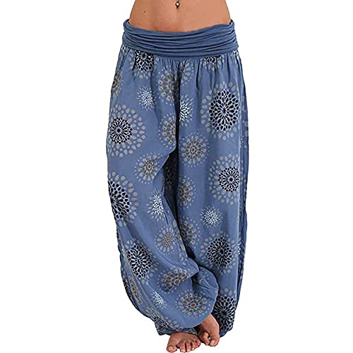 Haremshose Damen Pumphose Weite Bein Hosen mit Blumenmuster Sommer Beiläufig Yogahosen Loose Hippie Pluderhose Baumwolle Harem Hosen Kurz Pumphose 3/4 Baggy Hose Leichte Hippie Pluderhose von SONIGER