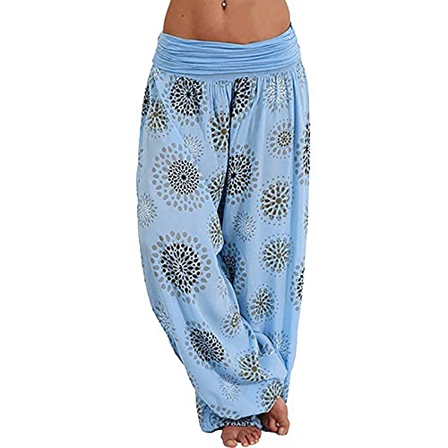 Haremshose Damen Pumphose Weite Bein Hosen mit Blumenmuster Sommer Beiläufig Yogahosen Loose Hippie Pluderhose Baumwolle Harem Hosen Kurz Pumphose 3/4 Baggy Hose Leichte Hippie Pluderhose von SONIGER