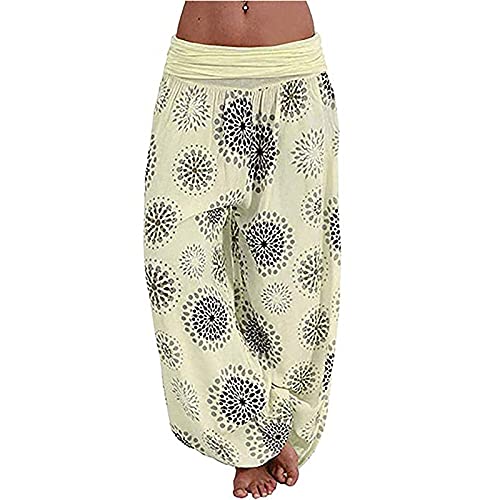 Haremshose Damen Pumphose Weite Bein Hosen mit Blumenmuster Sommer Beiläufig Yogahosen Loose Hippie Pluderhose Baumwolle Harem Hosen Kurz Pumphose 3/4 Baggy Hose Leichte Hippie Pluderhose von SONIGER