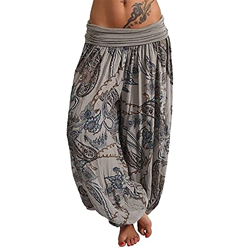 Haremshose Damen Pumphose Weite Bein Hosen mit Blumenmuster Sommer Beiläufig Yogahosen Loose Hippie Pluderhose Baumwolle Harem Hosen Kurz Pumphose 3/4 Baggy Hose Leichte Hippie Pluderhose von SONIGER