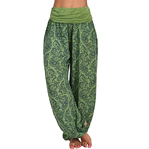 Haremshose Damen Pumphose Weite Bein Hosen mit Blumenmuster Sommer Beiläufig Yogahosen Loose Hippie Pluderhose Baumwolle Harem Hosen Kurz Pumphose 3/4 Baggy Hose Leichte Hippie Pluderhose von SONIGER