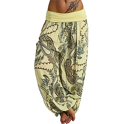 Haremshose Damen Pumphose Weite Bein Hosen mit Blumenmuster Sommer Beiläufig Yogahosen Loose Hippie Pluderhose Baumwolle Harem Hosen Kurz Pumphose 3/4 Baggy Hose Leichte Hippie Pluderhose von SONIGER