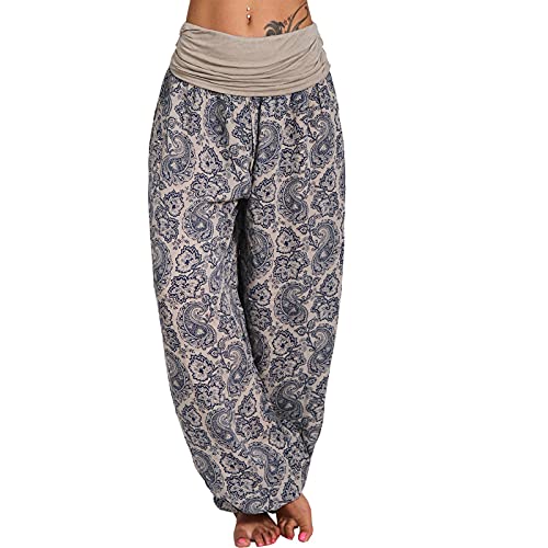 Haremshose Damen Pumphose Weite Bein Hosen mit Blumenmuster Sommer Beiläufig Yogahosen Loose Hippie Pluderhose Baumwolle Harem Hosen Kurz Pumphose 3/4 Baggy Hose Leichte Hippie Pluderhose von SONIGER